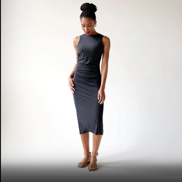 Brass Shirred Midi Dress Black Cherry - Picture 2 of 6